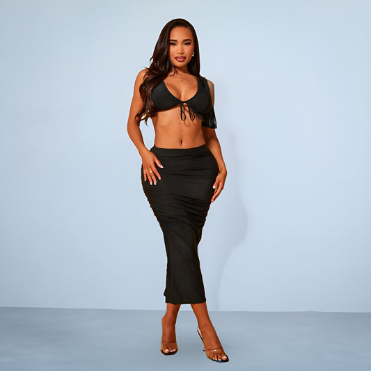 Tie Front Bralette With Pencil Skirt