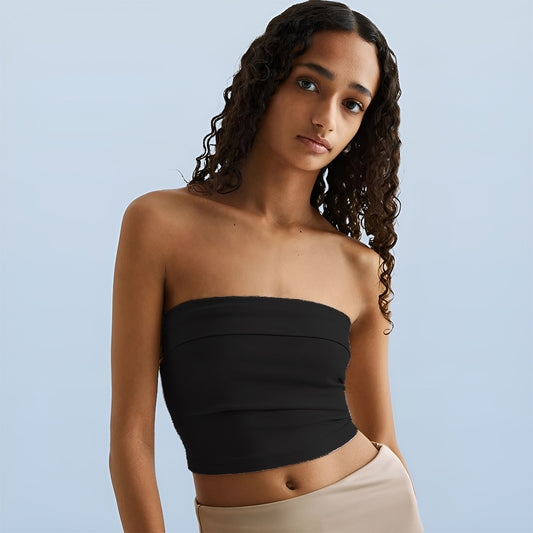 Strapless Tube Top With Turn-Up Hem