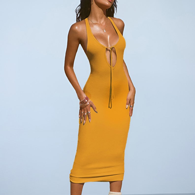 Plunge Neck-Tie Bodycon