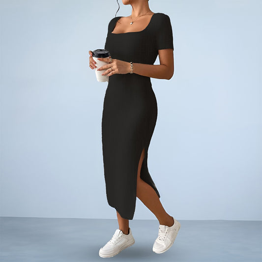 Square Neck Slit Thigh Dress